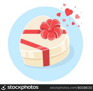 Vector illustration of gift box in heart shape on blue background. Art design for Valentine&rsquo;s Day greetings and card, web, banner, poster, flyer, brochure, print.