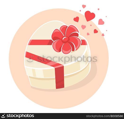 Vector illustration of gift box in heart shape on light background. Art design for Valentine&rsquo;s Day greetings and card, web, banner, poster, flyer, brochure, print.