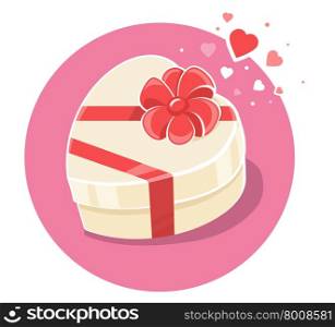Vector illustration of gift box in heart shape on pink background. Art design for Valentine&rsquo;s Day greetings and card, web, banner, poster, flyer, brochure, print.