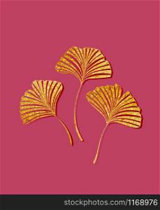 Vector illustration of ginkgo biloba leaves. Background with golden leaves. Ginkgo branches for invitations. Ginkgo biloba leaves