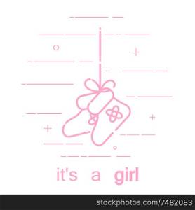 Vector illustration of girl&rsquo;s birthday concept. Vector abstract icon drawing of small shoes