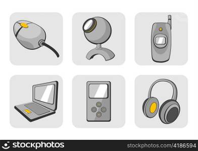 Vector illustration of glossy technological gadgets icons