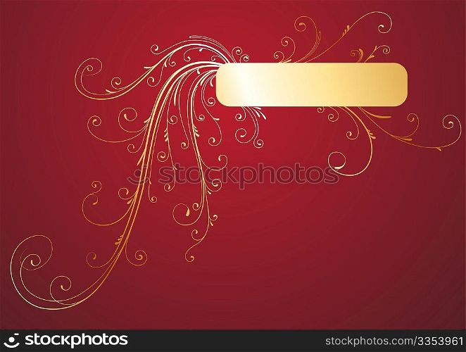 Vector illustration of Golden Floral Decorative banner on red background