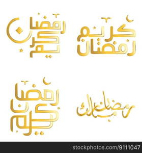 Vector Illustration of Golden Ramadan Kareem Calligraphy for Muslim Festivals and Greetings.