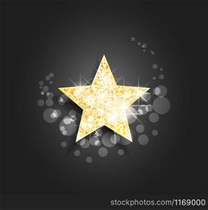 Vector illustration of golden star. Conceptual design, poster, greeting card, party invitation, banner. Illustration of golden star