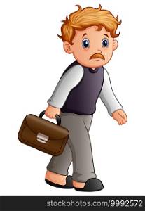 Vector illustration of Grandfather walking with briefcase