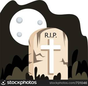 Vector illustration of grave stone under a full moon on a white background.