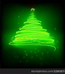 Vector illustration of green Abstract Christmas tree on the black background.