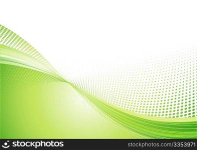 Vector Illustration of green abstract techno background made of dots and curved lines. Great for backgrounds or layering over other images