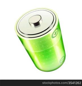 Vector illustration of green battery icon for web design isolated on the white background