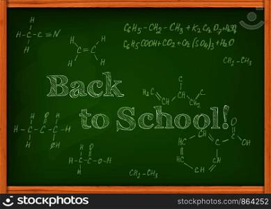 Vector illustration of green class chalkboard with chemistry formulas