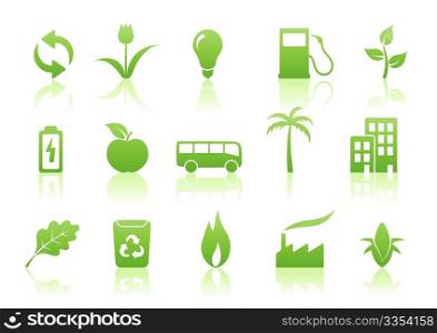 Vector illustration of green ecology icon set