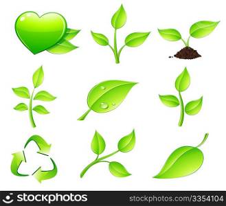 Vector illustration of green ecology nature floral icon set