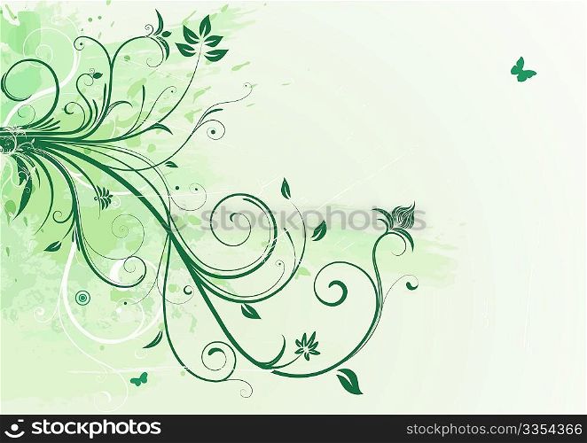 Vector illustration of green Grunge Floral Background