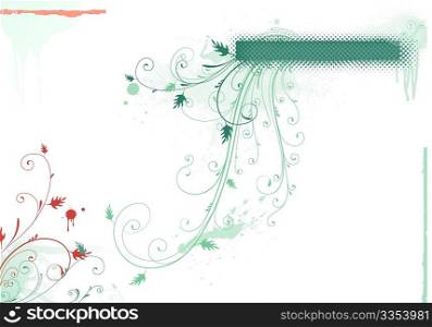 Vector illustration of green Grunge Floral Decorative frame