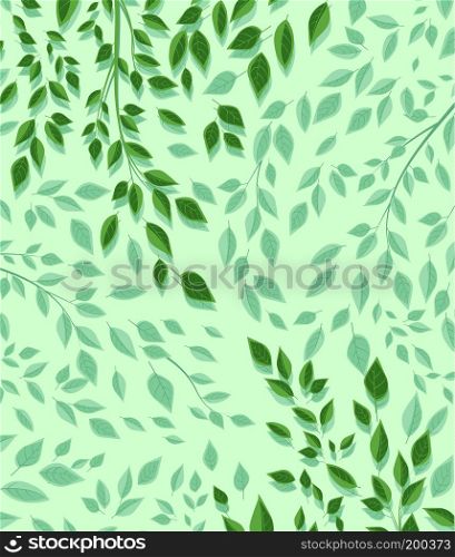 Vector illustration of green leaves. Background with branches and leaves. Nature Background. Branches and green leaves