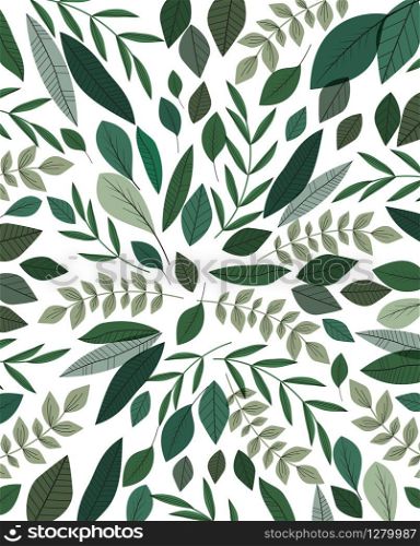 Vector illustration of green leaves. Natural background with place for text. Natural background with green leaves