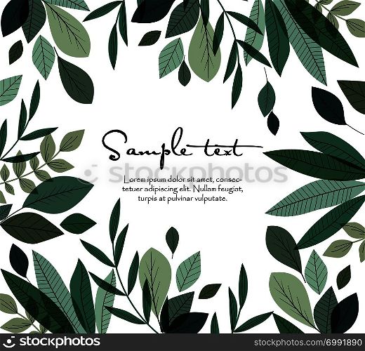 Vector illustration of green leaves. Natural background with place for text. Natural background with leaves