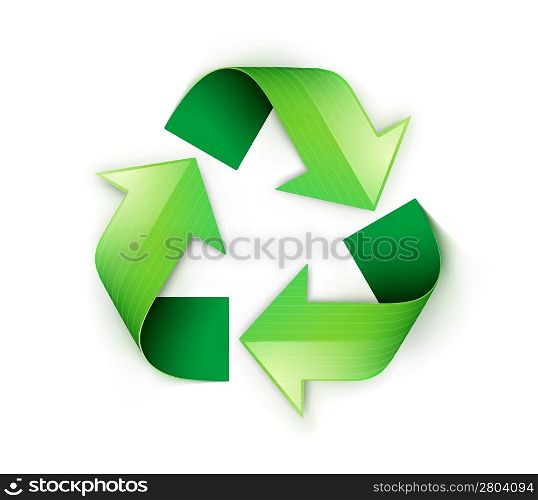 Vector illustration of green recycling symbol isolated on white background