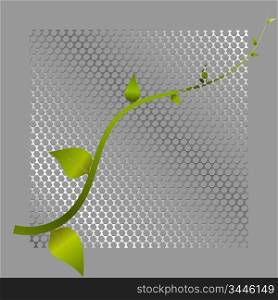 Vector illustration of green shoots and metal mesh