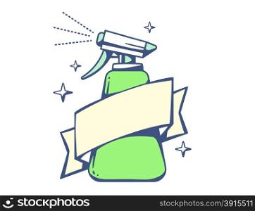 Vector illustration of green spray pistol with ribbon on light background. Colorful line art design for web, site, advertising, banner, poster, board, poster and print.