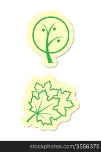 Vector Illustration of Green Tree and Maple Leaf Icons