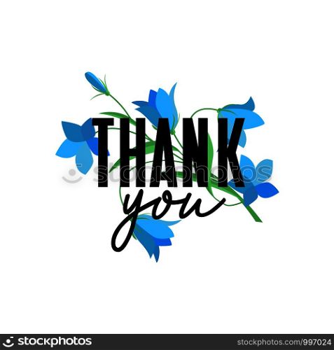 Vector illustration of greeting card with flowers. Decorative background with Thank you text. Greeting card with flowers