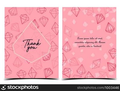 Vector illustration of greeting card with jewels, diamant. Decorative background with thank you text. Set of greeting cards. Greeting card with jewels, diamant