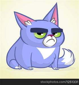 Vector illustration of grumpy blue cat. Cute little cartoon cat with a grumpy expression.