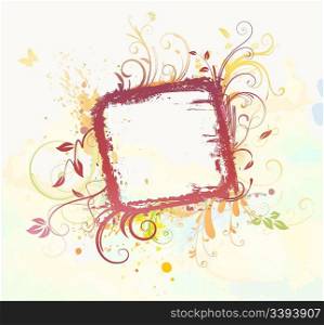 Vector illustration of Grunge styled Floral Decorative frame