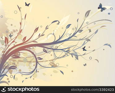 Vector illustration of grunge swirling flourishes decorative Floral Background