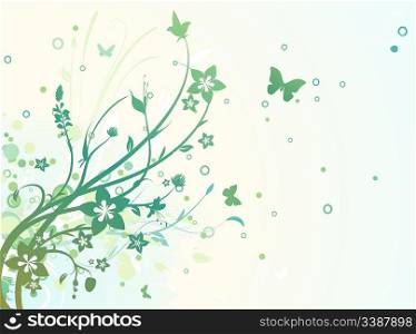 Vector illustration of grunge swirling flourishes decorative green Floral Background