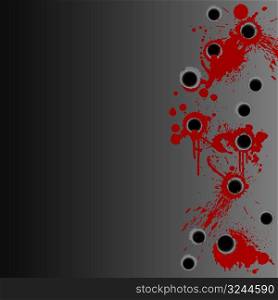 Vector illustration of gunshot holes in the wall with blood splatter stains.
