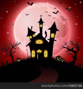 Vector illustration of Halloween background with scary church