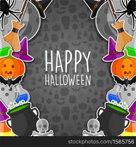 Vector illustration of Halloween banner with flat icons stickers on gray background