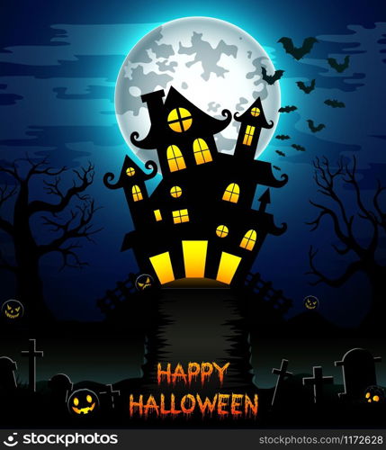 Vector illustration of Halloween Poster night background with creepy castle