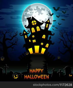 Vector illustration of Halloween Poster night background with creepy castle