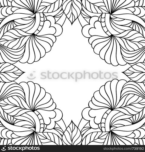 Vector illustration of hand drawn abstract floral frame.Coloring page for adult.. abstract floral frame.