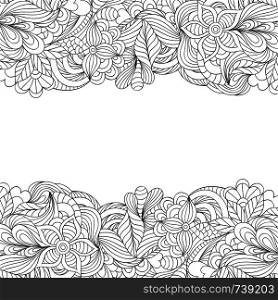 Vector illustration of hand drawn abstract floral frame.Coloring page for adult.. abstract floral frame