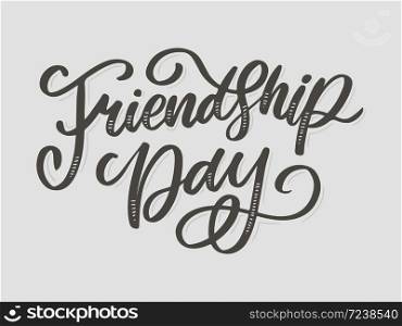 Vector illustration of hand drawn happy friendship day felicitation in fashion style with lettering text sign and color triangle for grunge effect isolated on white. Vector illustration of hand drawn happy friendship day felicitation in fashion style with lettering text sign and color triangle for grunge effect isolated on white background