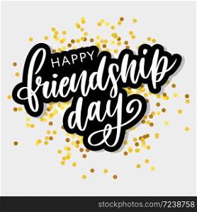 Vector illustration of hand drawn happy friendship day felicitation in fashion style with lettering text sign and color triangle. Vector illustration of hand drawn happy friendship day felicitation in fashion style with lettering text sign and color triangle for grunge effect isolated on white background