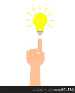 Vector illustration of hands pointing finger to the bulb - Idea concept