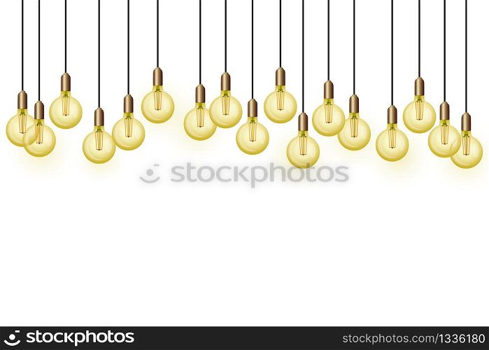Vector illustration of hanging light bulbs. Background with retro bulbs Edison. Background with retro bulbs Edison