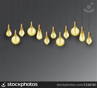 Vector illustration of hanging light bulbs. Background with retro bulbs Edison. Background with retro bulbs Edison