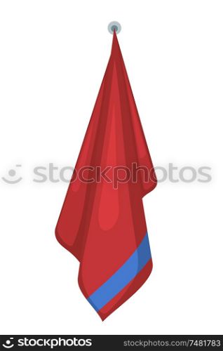 Vector illustration of hanging red terry towels on a white background. Cartoon style. Required items of hygiene. Bath towel affiliation
