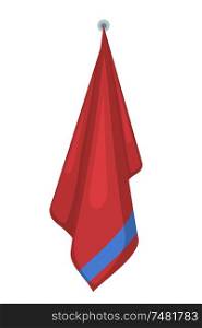 Vector illustration of hanging red terry towels on a white background. Cartoon style. Required items of hygiene. Bath towel affiliation