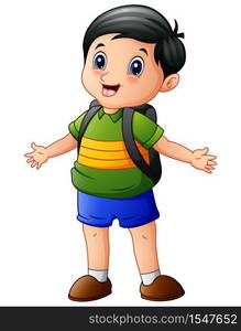 Vector illustration of Happy boy cartoon with a backpack