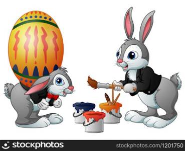 Vector illustration of Happy easter bunny painting easter egg