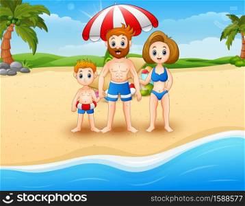 Vector illustration of Happy family on vacation at the beach