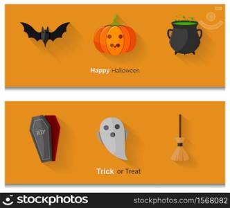 Vector illustration of Happy halloween banners set of flat elements